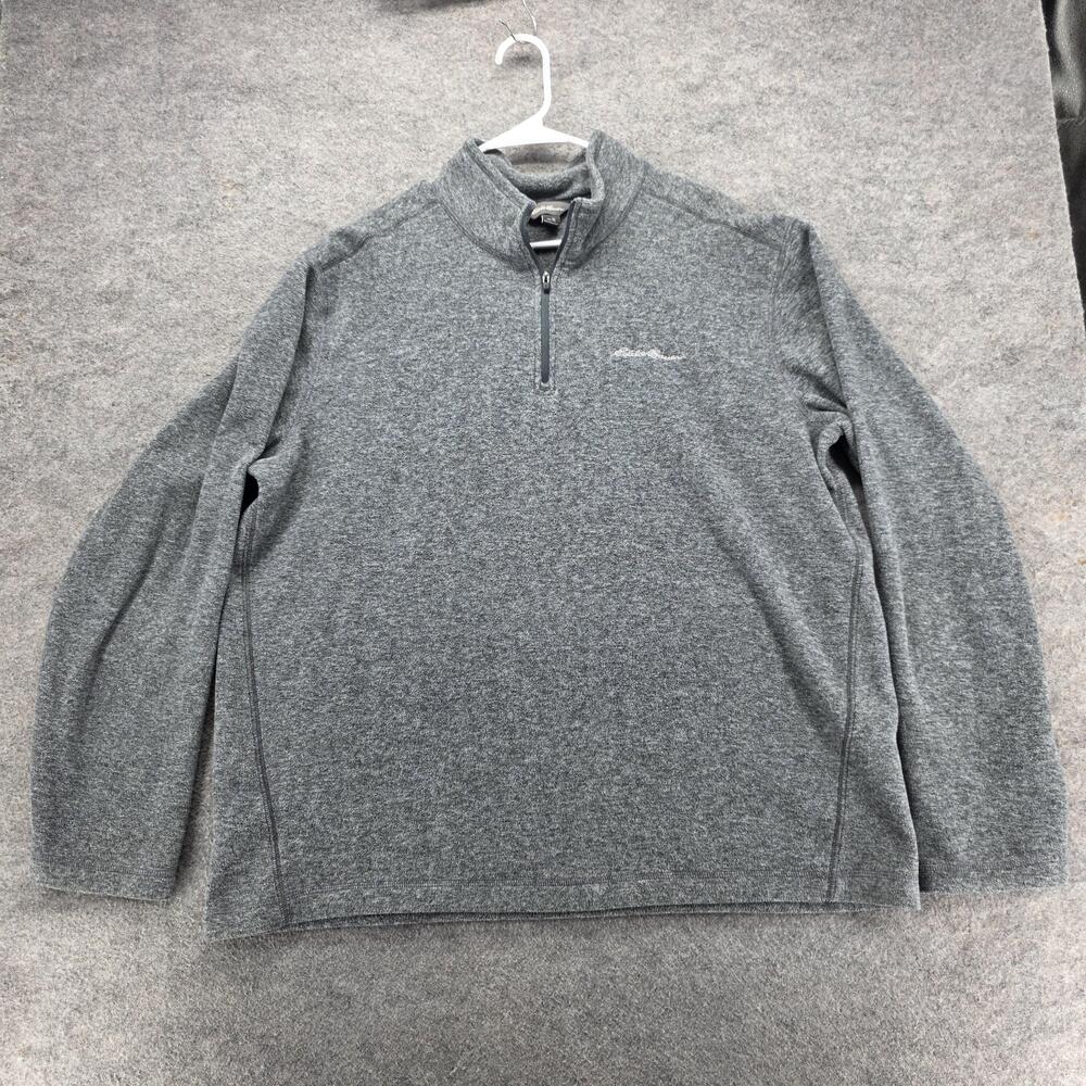 Eddie Bauer Sweater Mens XL Gray Fleece Quarter Zip Pullover Warm Casual